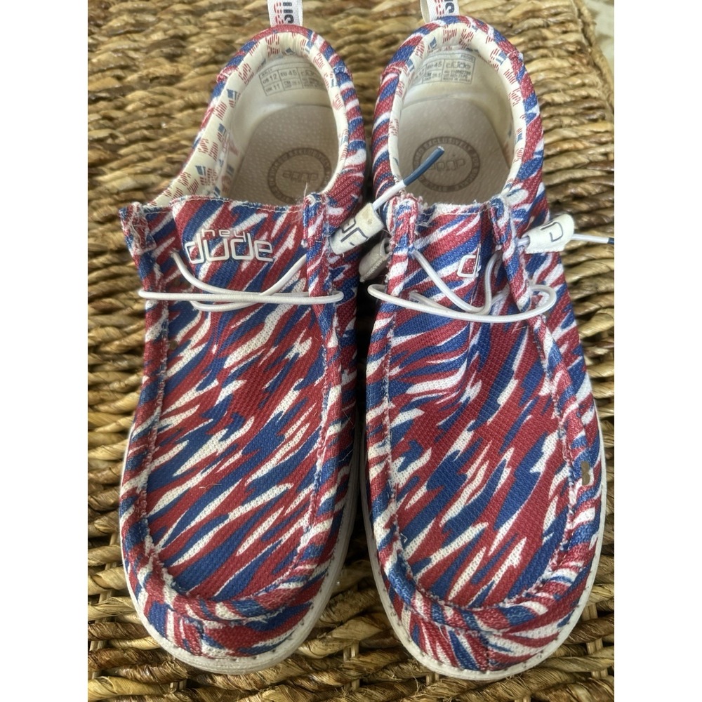 Hey Dude Wally Mens 12 Red White Blue USA Flag Patriotic Slip On Loafer Shoes